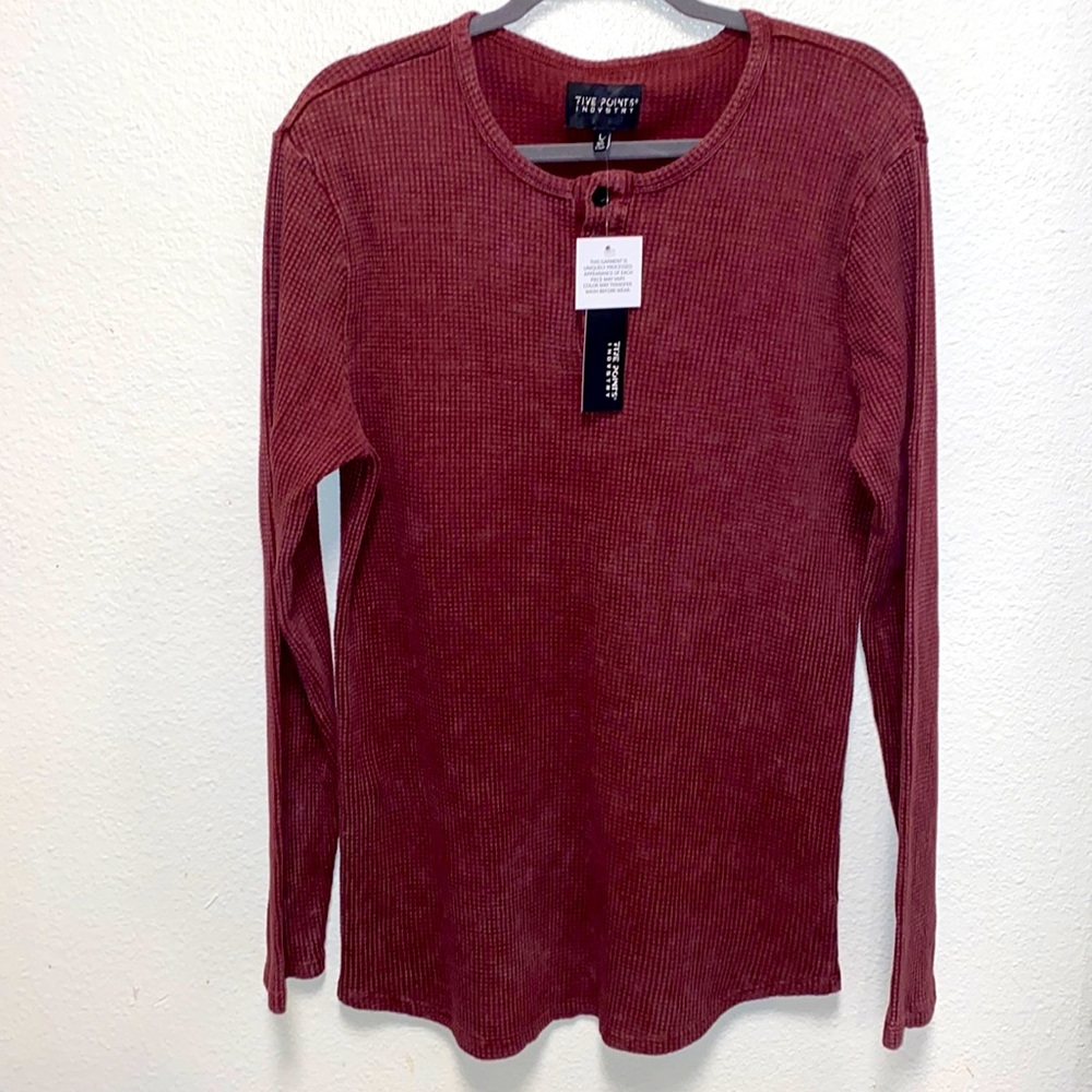 Washed Bordeaux Men's Five Point Industry Paint Henley Shirt Size L